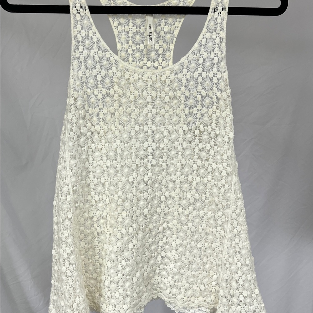 Cream lace cotton racer back tank top